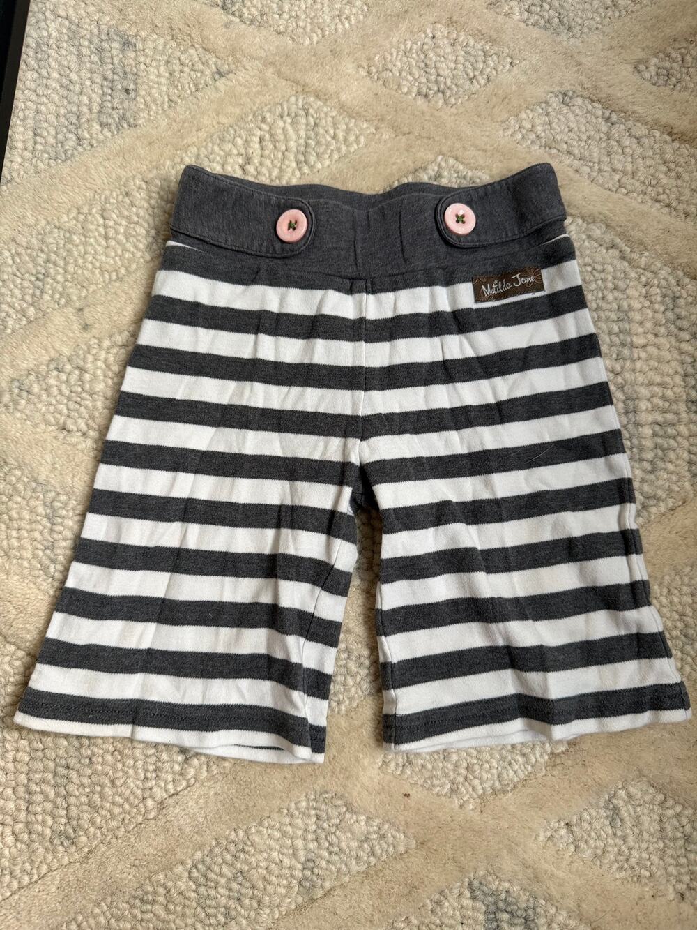Matilda Jane Striped Knit Pants Girls 18-24M Gray White Wide Leg Boutique